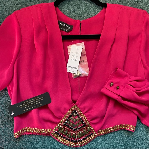 Bebe Embellished Crop Shirt NWT Size XS - Picture 14 of 17